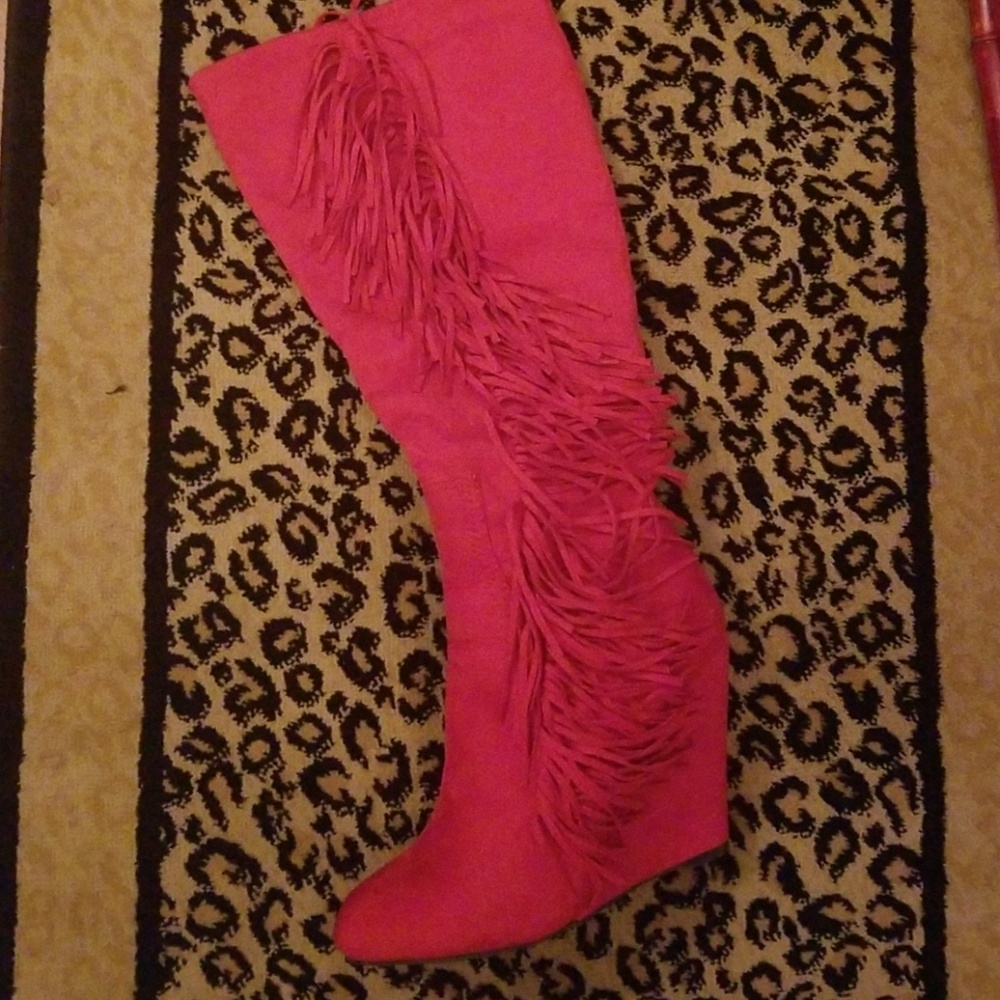Red suede fringe boots